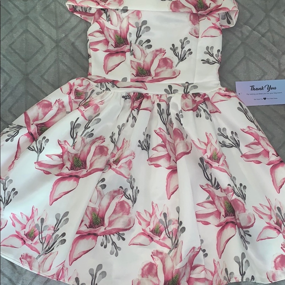 Off the Shoulder Floral Print Graduation Dress